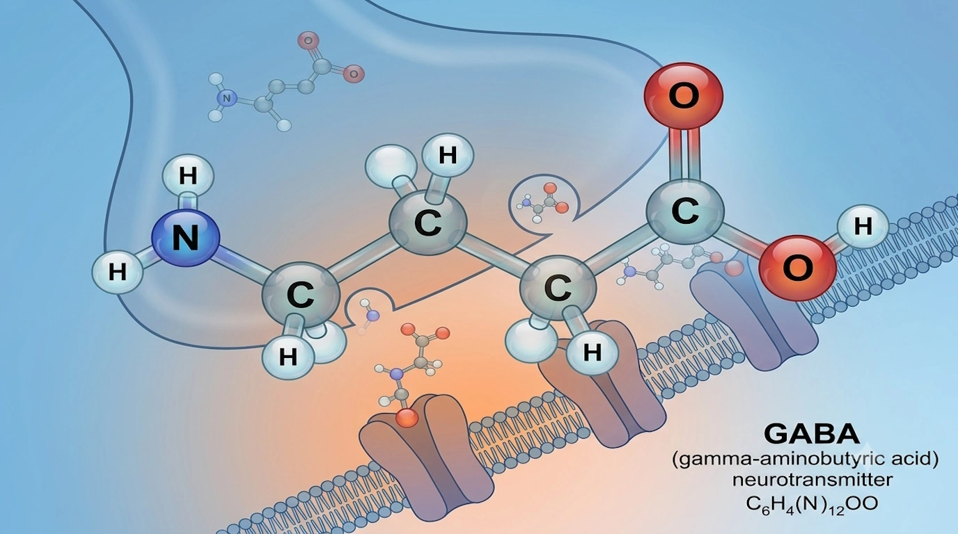 A scientific illustration showing the chemical structure of a GABA (gamma-aminobutyric acid).