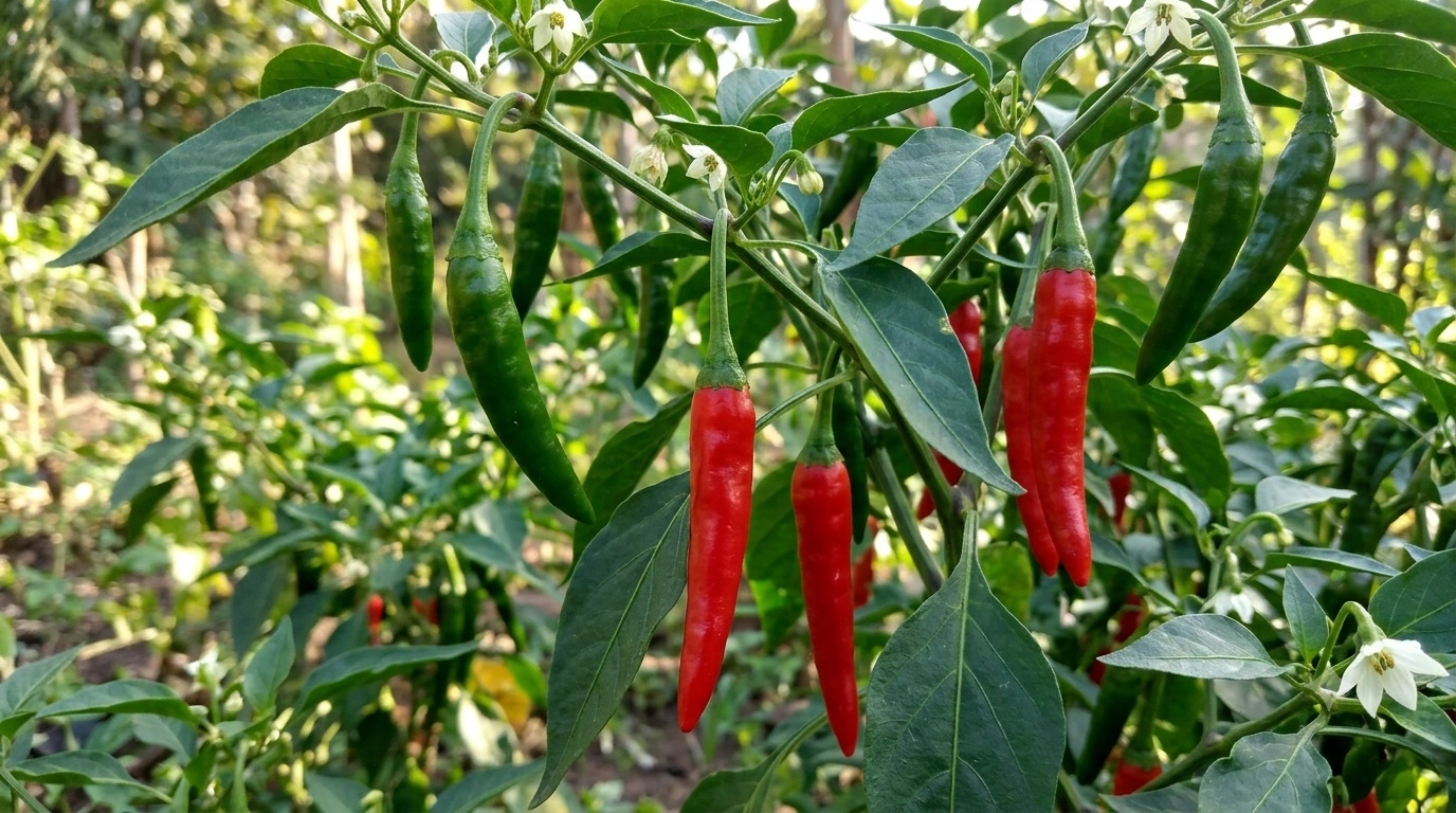 A closeup view of capsicum annuum on tree